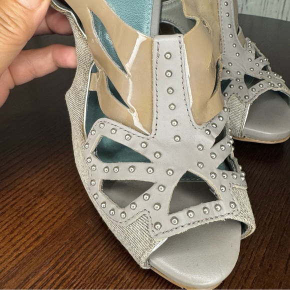 KG KURT GEIGER DENIM, Calf, PATENT Leather Laser Cut  Studded heeled Sandals 37 - Picture 14 of 16